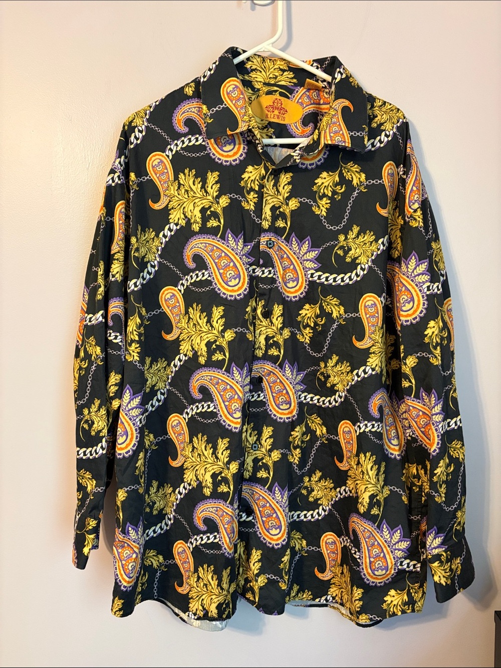 R. Lewis Contemporary Fit Baroque Chain Paisley Design Print Button Shirt 3XL